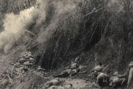 Engineers opening the road into the campaign under bombardment